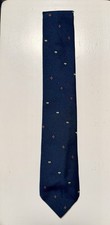 Vintage Duke 65 Navy Blue Necktie Red Gold Geometric Dot Pattern Classic Tie