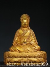 11.6"Tibet Buddhism Temple Bronze Gilt Tsongkhapa Master Shamanism Buddha Statue