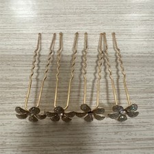Gold Flower Hair Pins with Rhinestone Accents, Set of 4