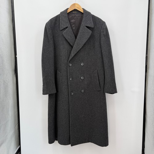 Vtg London Fog Wool Blend Trench Pea Overcoat Gray Made in USA Men's Sz S 44
