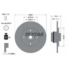 2x Textar Scheibenbremse hinten 7701208054 7701204523 7701204293 | 134539