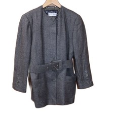 Louis F raud Vintage Brown Green Plaid Skirt Suit West Germany Size 8