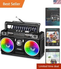 750 AM FM Bluetooth Radio: Portable Dual Speakers with RGB Light Effects
