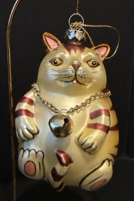 Smithsonian Institution Blown Glass Hand Painted Fat Cat Christmas Ornament