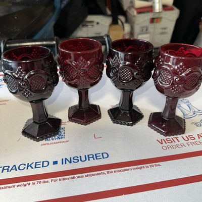 Vintage 1876 Ruby Red Cordial Wine Goblets Glasses Avon Cape Cod 4.5  Set Of 4