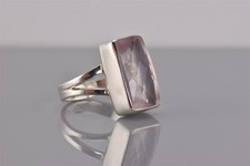 Sterling Silver 17mm Faceted Pink Rose Quartz Statement Band Ring 925 Sz: 6