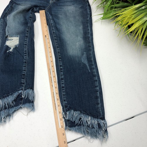 KanCan Jeans donna 7/27 blu invecchiato orlo sfilacciato denim elasticizzato pantaloni tutti i giorni - Foto 8 di 11
