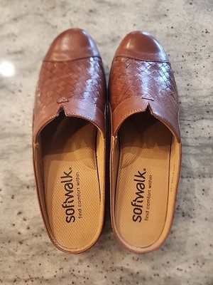 Softwalk San Marcos Comfort Brown Woven Leather Slip-On Mule Women's 8.5 Narrow