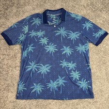 Tommy Bahama Polo Shirt Mens Medium Blue Palm Tree Print Tropical Short Sleeve