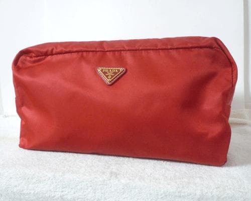 PRADA nylon red triangular logo plate cosmetic po… - image 1