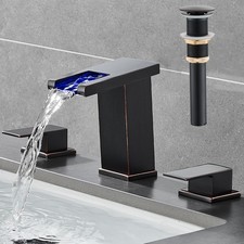 LED Waterfall Bathroom Faucet, Oil Rubbed Bronze, 3 Hole Widespread Design