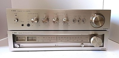 ONKYO A-100 Amplifier T-100 AM FM Tuner Vintage Stereo Set Japan Power On