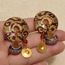 Lunch at The Ritz burgundy shield clip-on earrings