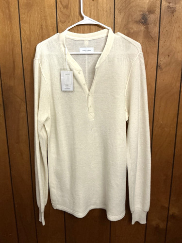 NWT Ovadia & Sons Long Sleeve Button Knit Waffle Wool Sweater Cream Size XL