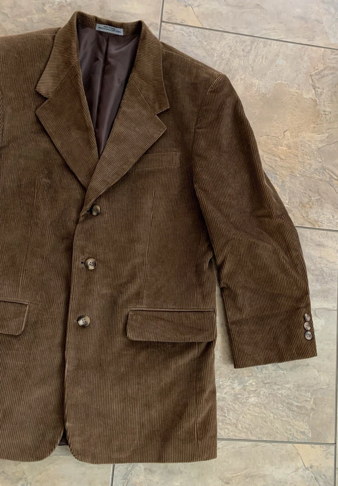 Casaco esportivo masculino vintage lacrosse marrom veludo blazer 38R 3 bolsos com botões - Imagem 3 de 4