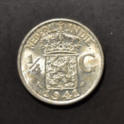 Netherlands East Indies  1941-P  1/4  Gulden Silver Coin  Borneo Java