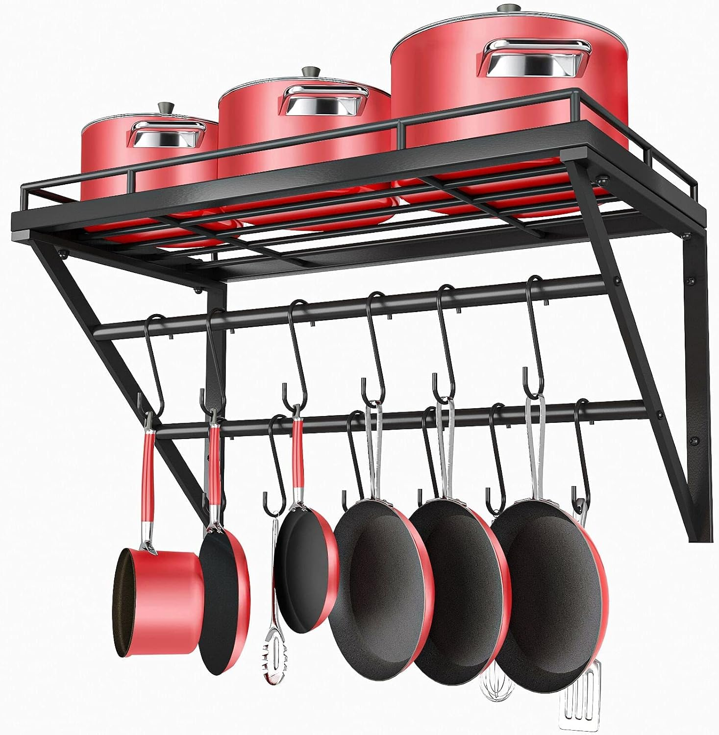Wall Mount Pot Pan Racks, Saucepan Hanging Rack, Kitchen Utensils Hanging Shelf