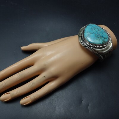 Orville Tsinnie NAVAJO Hand-Stamped Sterling Silver TURQUOISE Cuff