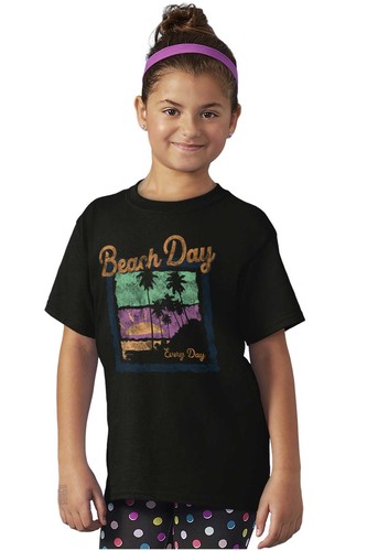 Vintage Beach Day Every Day Palm Tree Sunset Youth Crewneck T Shirts Boy or Girl - Picture 3 of 7