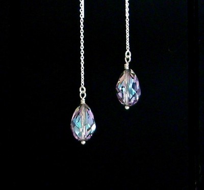 ''IAJ'' STERLING SILVER  Ear Threader w/RARE RETIRED VITRAIL LT. CRYSTAL DANGLE
