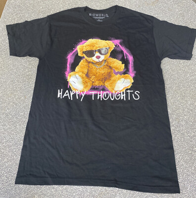 Bloworld Happy Thoughts Gangster Teddy Bear Back Short Sleeve Shirt Size Medium