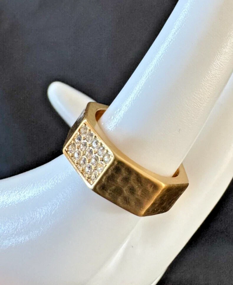 Brighton MERIDIAN Hammered G Tone Ring Sz 5.5 Swarovski Crystals