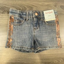 Cat  Jack Kids Girl's Size XS 4-5 Denim Shorts Adjustable Waist New With Tags