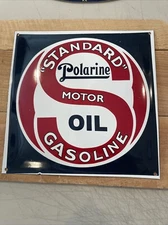 Standard Motor Oil Gasoline Polarine Porcelain Sign Convex Enamel Advertising
