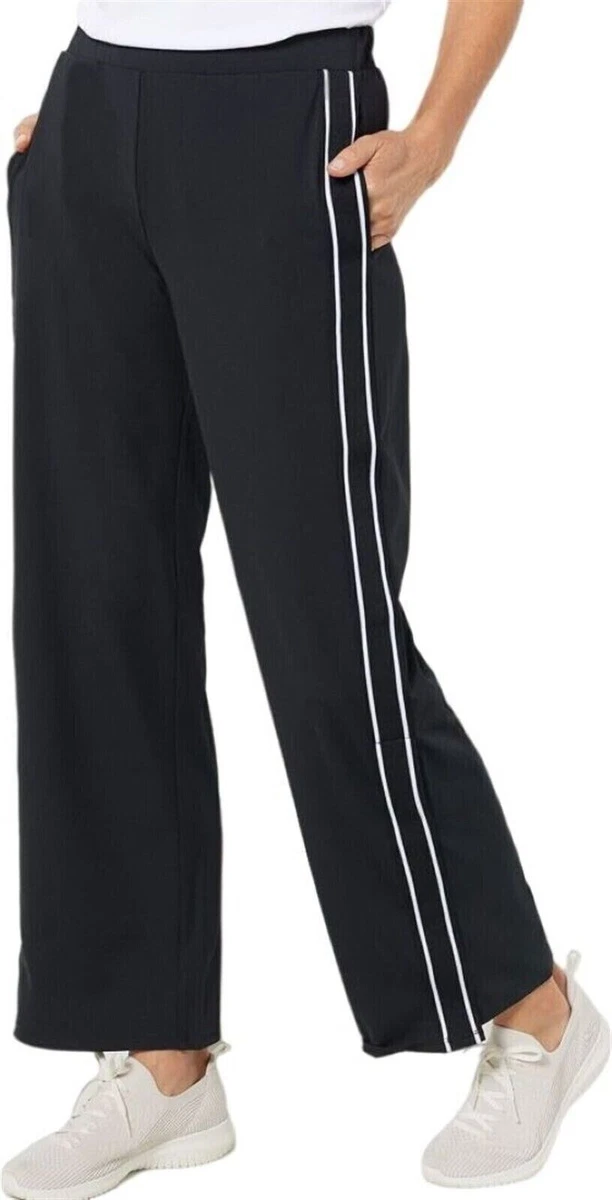 Susan Graver SG SG Sport Regular Knit Side Snap Track Pants Black