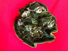 HI-QUALITY OLIVE GREEN BEADED GLITTERY VELVET SCRUNCHIE - CUTE VERY UNIQUE 