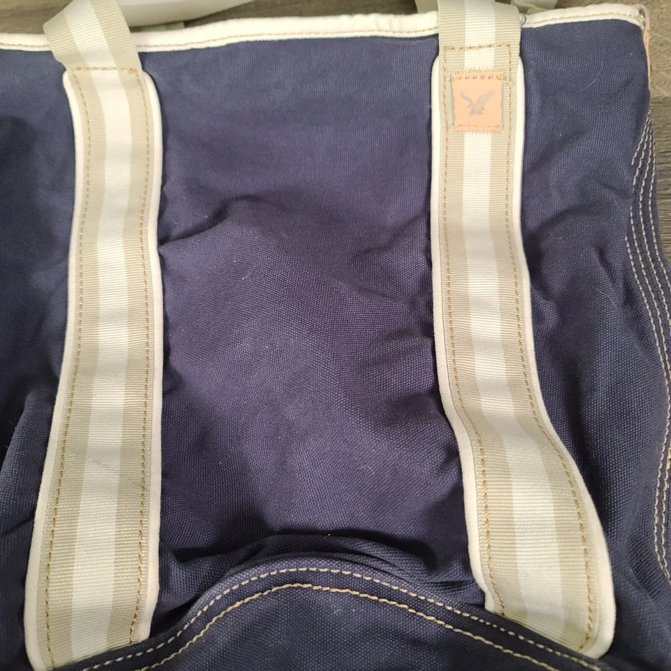 Bolso de Playa American Eagle de Lona a Rayas Azul y Blanco Foto 2 de 4