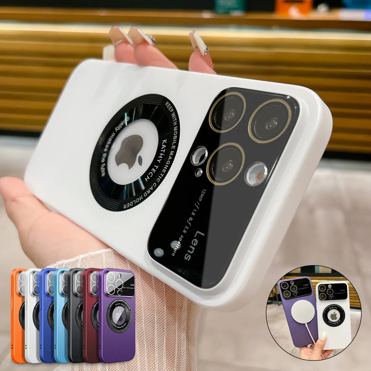 For iPhone 15 Pro Max 14 13 12 Camera Lens Protect MagSafe Magnetic Frosted  Case