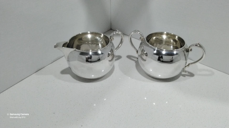 Azúcar y crema vintage Manchester 897 de plata de ley 925 con borde 153,61 g Foto 3 de 4