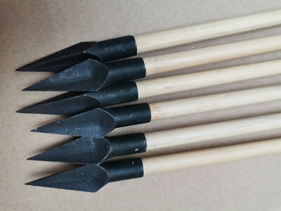 12 Handmade Wooden Arrows With Turkey Feathers - 32" Long, 500 Spine, For Recurve & Longbows