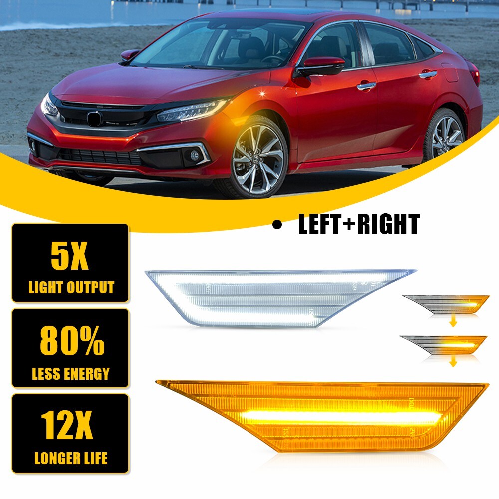 Smoked LED Side Marker Turn Signal Light for 2016-2021 Honda Civic