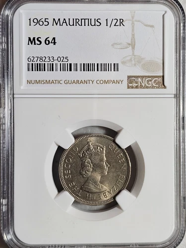 Mauritius 1/2 Rupee 1965 NGC MS 64