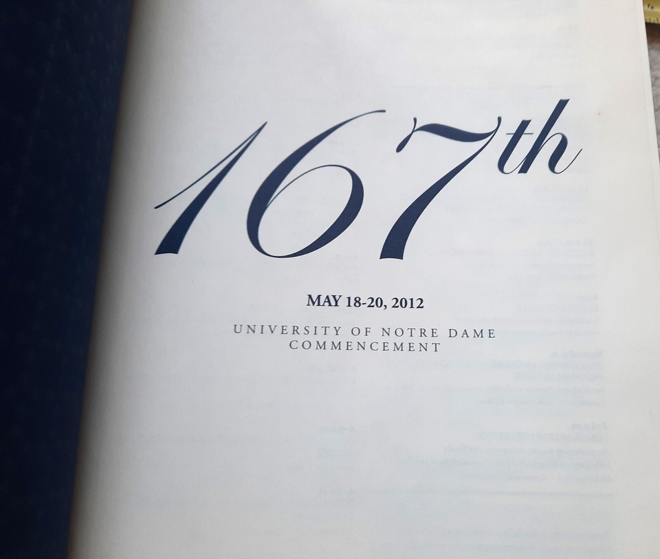 new NOTRE DAME COMMENCEMENT 2012 university PROGRAM book fighting irish