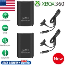 Rechargeable Battery Pack 2pcs 4800mAh USB Charger Cable For XBox 360 Controller