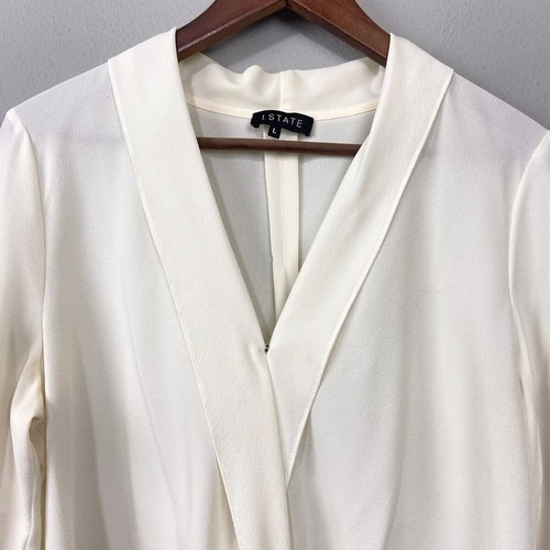 1.STATE Twist Front Blouse Size L Ivory Professional Office Top Minimalist Glam - Picture 4 of 11