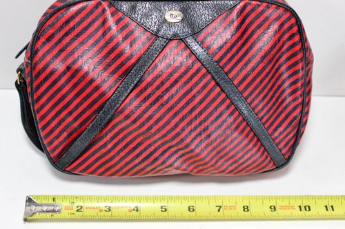 Vintage GUCCI Red and Black Stripe Canvas and Leather Clutch Wristlet Bag Italy - Picture 23 of 24