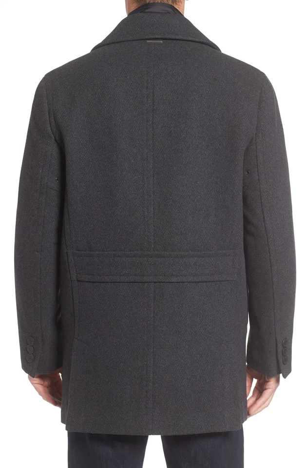 Marc New York 252668 Mens Herringbone Wool Blend Pea Coat Charcoal Size 2X-Large - Image 2 of 4