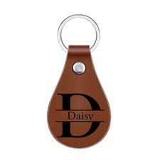 PERSONALIZED KEYCHAIN SPLIT MONOGRAM LASER ENGRAVED VEGAN LEATHER KEYCHAIN GIFT