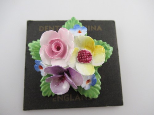Signed Denton China Made in England Vintage Porcelain Flower Brooch Pin - 第 1/11 張圖片