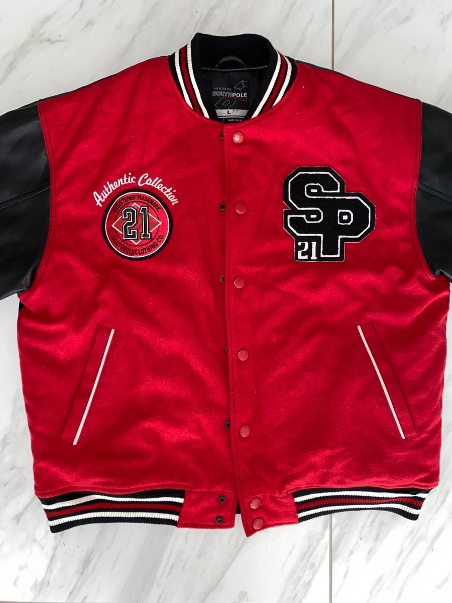Vintage Southpole Varsity Jacket L RN82628 Authentic Collection Red Black