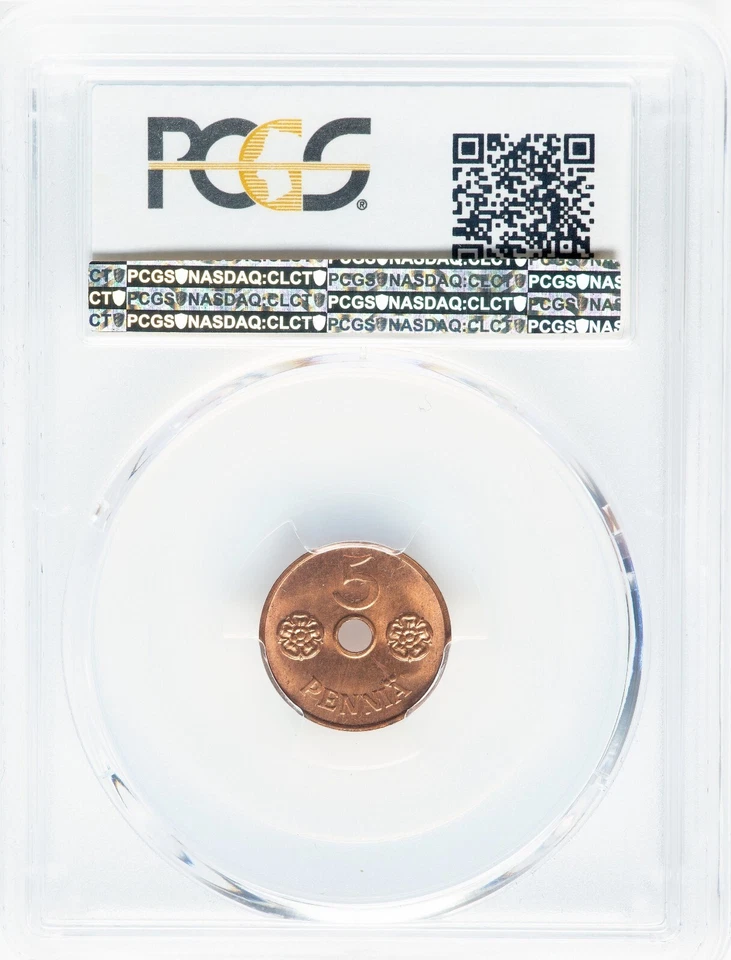 Finland - 1942 Republic WWII ISSUE - 5 Pennia - PCGS MS65RD - UNIQUE TO PCGS - Image 2 of 3