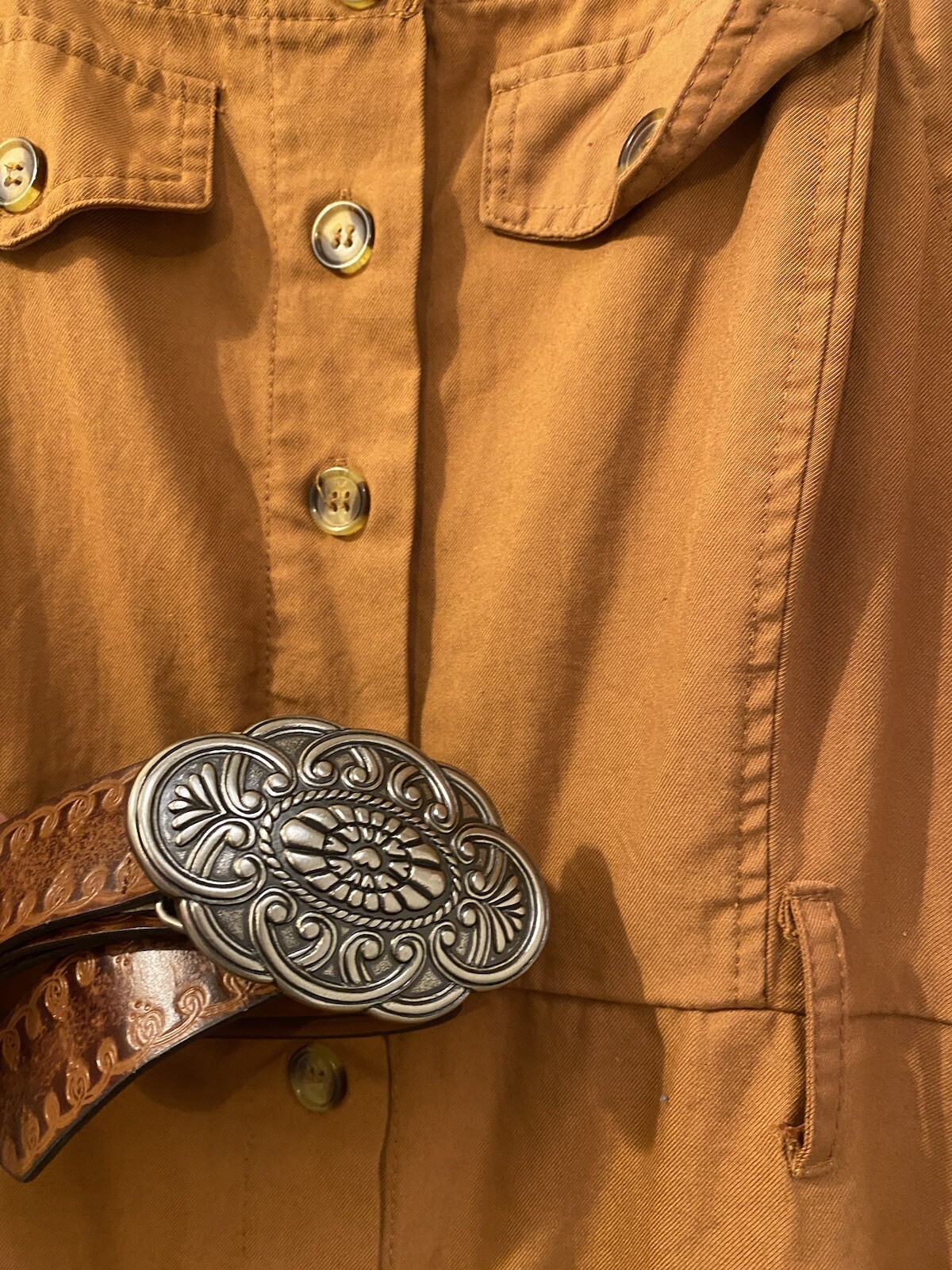 Rust Color Strap Tortoise Shell Button Up Dress S… - image 9