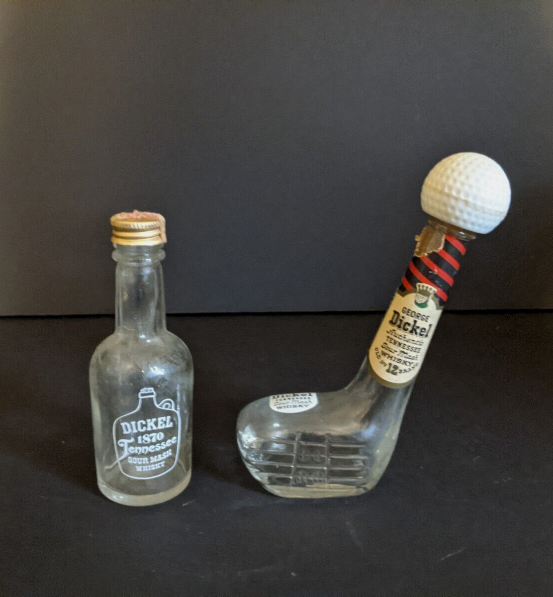 Vintage George Dickel Tennessee Sour Mash Whisky Old No 12 Golf Club Mini Empty Bottle  