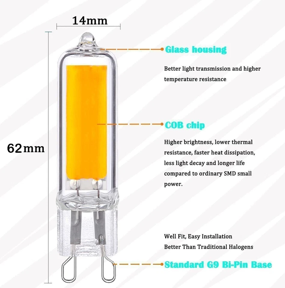 10x G9 LED Warmweiß 7W Birne Sockel Leuchtmittel COB führte Energiesparlampen - Bild 2 von 4