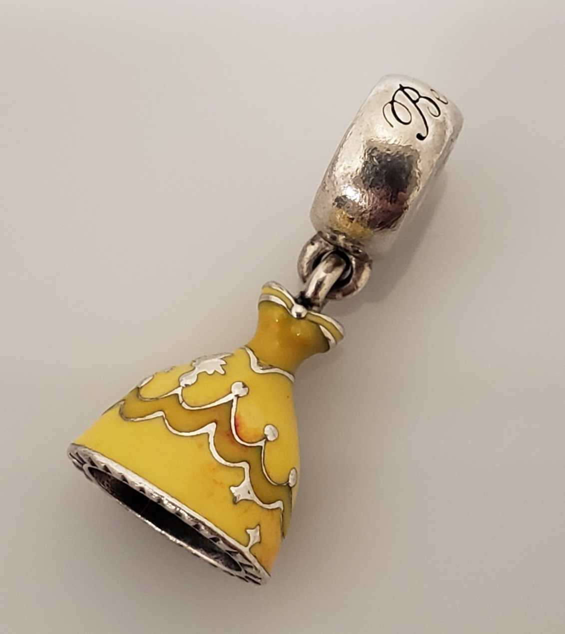 Pandora Sterling Silver Disney Belle Yellow Dress Dangle Charm 791576ENMX