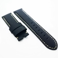 24mm Black Canvas Beige Stitch Calf Leather Band Strap for PAM Luminor Radiomir